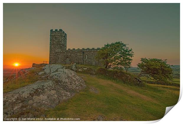 Majestic Brentor Church Silhouetted at Sunset Print by Ian Stone