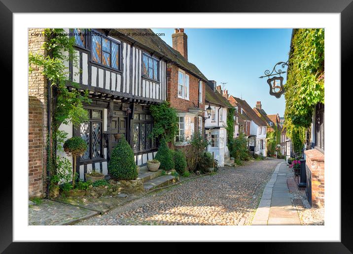 Tudor Houses on a Cobbled Street Framed Mounted Print by Helen Hotson