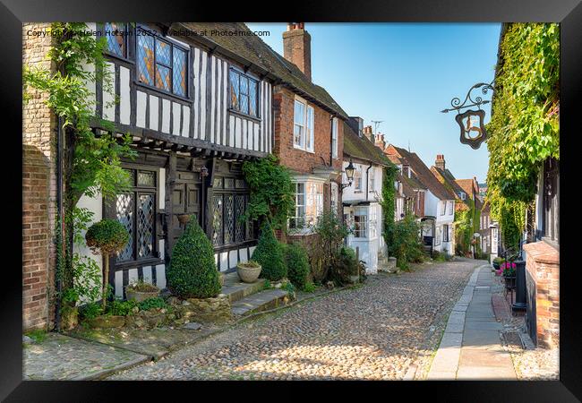 Tudor Houses on a Cobbled Street Framed Print by Helen Hotson