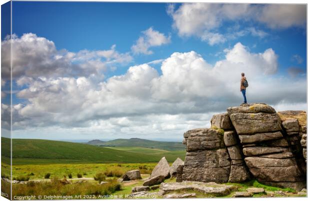 Dartmoor. Standing on South Hessary Tor Canvas Print by Delphimages Art