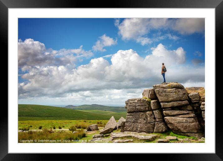Dartmoor. Standing on South Hessary Tor Framed Mounted Print by Delphimages Art