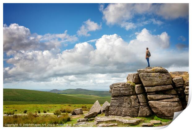Dartmoor. Standing on South Hessary Tor Print by Delphimages Art