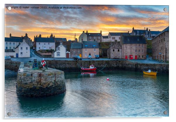 Sunset at Portsoy harbour Acrylic by Helen Hotson