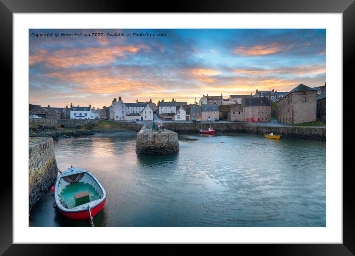 Portsoy Harbour at Dusk Framed Mounted Print by Helen Hotson