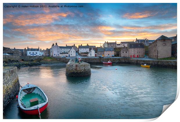 Portsoy Harbour at Dusk Print by Helen Hotson