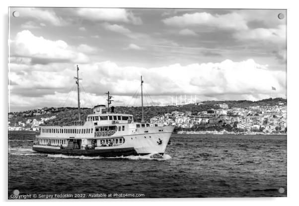The ferry goes through the Bosphorus Strait. Istanbul, Turkey. Acrylic by Sergey Fedoskin