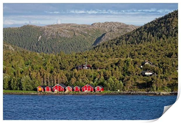 Boathouses in Norway Print by Martyn Arnold