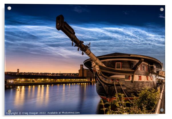 Dundee Unicorn Ship & Noctilucent Clouds Acrylic by Craig Doogan