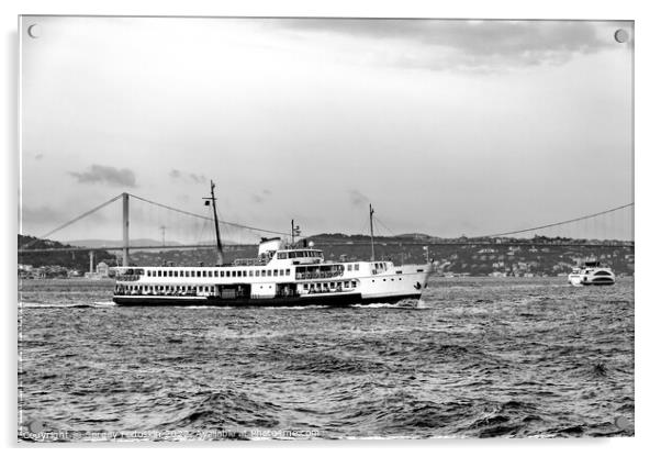 The ferry goes through the Bosphorus Strait. Istanbul, Turkey. Acrylic by Sergey Fedoskin