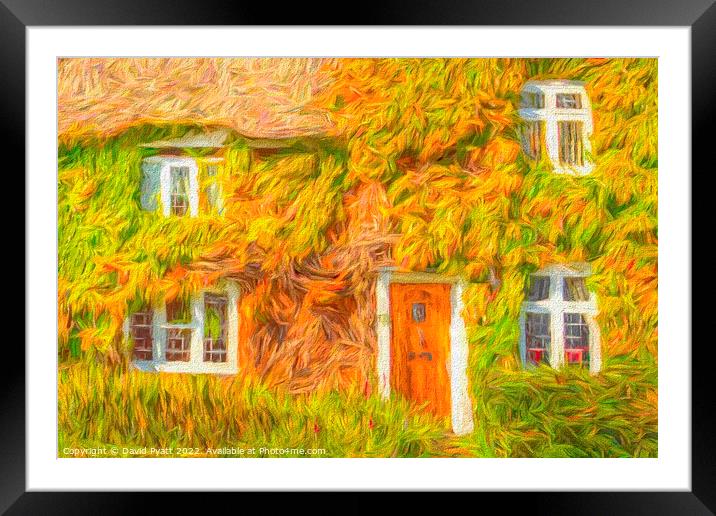 Thatched Cottage Art Style Framed Mounted Print by David Pyatt