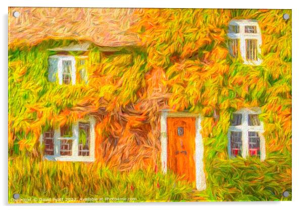 Thatched Cottage Art Style Acrylic by David Pyatt