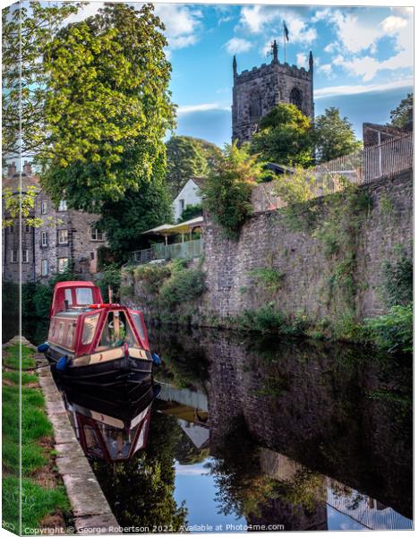 Narrowboat on the canal at Skipton Canvas Print by George Robertson