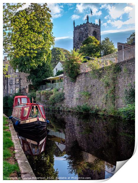 Narrowboat on the canal at Skipton Print by George Robertson