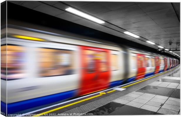 London tube train in an undergroud metro station Canvas Print by Delphimages Art