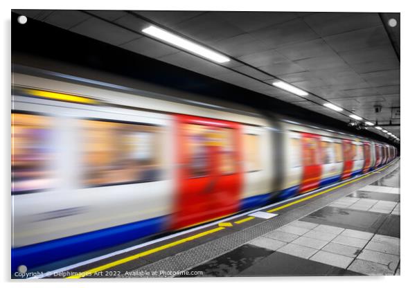 London tube train in an undergroud metro station Acrylic by Delphimages Art