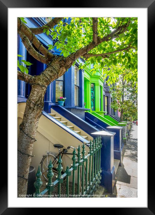 Notting Hill colourful houses, London Framed Mounted Print by Delphimages Art