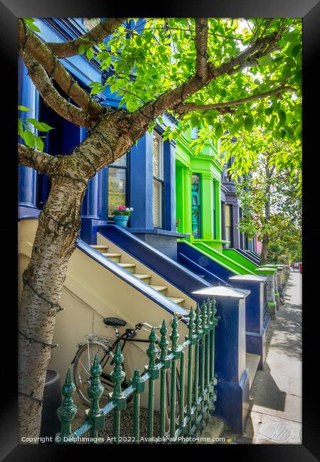 Notting Hill colourful houses, London Framed Print by Delphimages Art