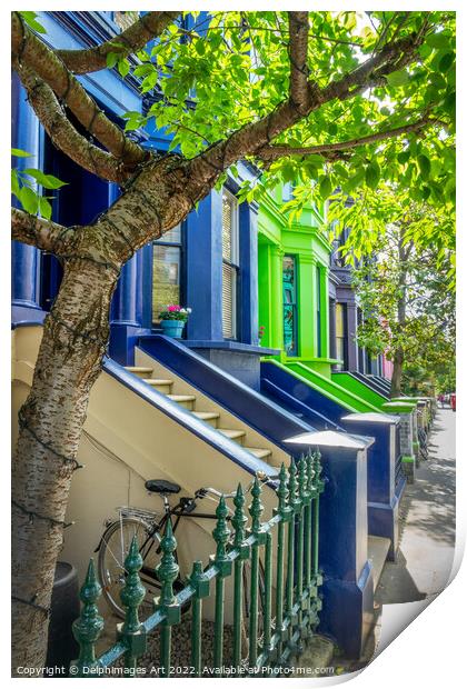 Notting Hill colourful houses, London Print by Delphimages Art
