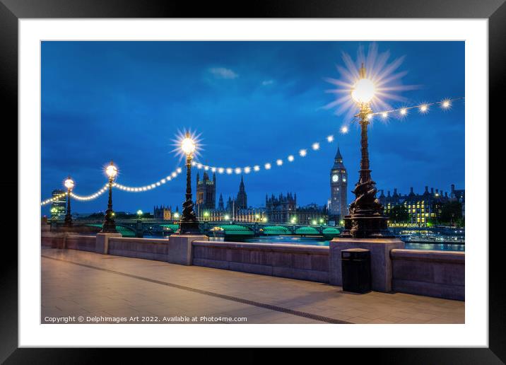 London lights at night Framed Mounted Print by Delphimages Art