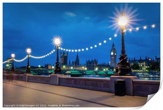 London lights at night Print by Delphimages Art