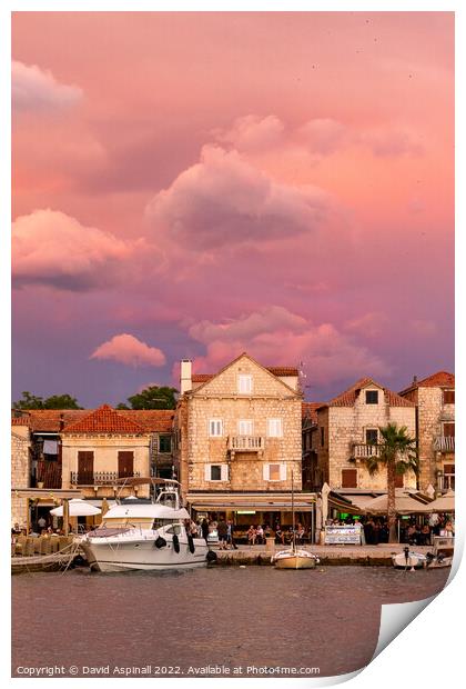 Stormy sky above Supetar Harbour Print by David Aspinall