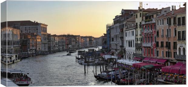 Venice, Italy - Wide angle panorama of famous Canal Grande. Colorful spring view from Rialto Bridge, Picturesque morning seascape of Adriatic Sea. Traveling concept background Canvas Print by Arpan Bhatia
