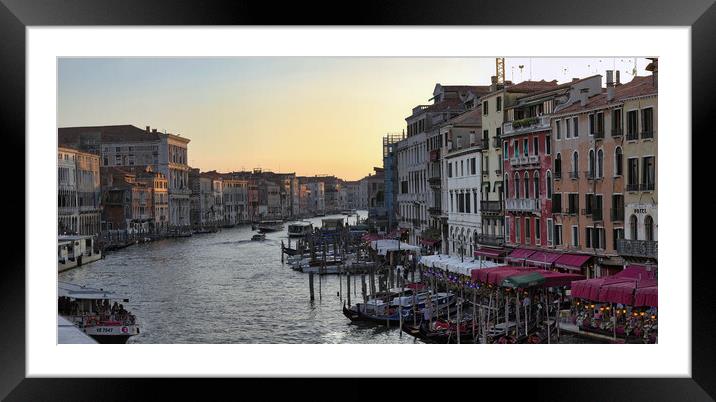 Venice, Italy - Wide angle panorama of famous Canal Grande. Colorful spring view from Rialto Bridge, Picturesque morning seascape of Adriatic Sea. Traveling concept background Framed Mounted Print by Arpan Bhatia