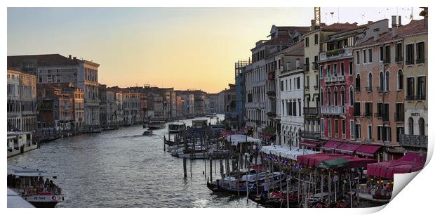 Venice, Italy - Wide angle panorama of famous Canal Grande. Colorful spring view from Rialto Bridge, Picturesque morning seascape of Adriatic Sea. Traveling concept background Print by Arpan Bhatia