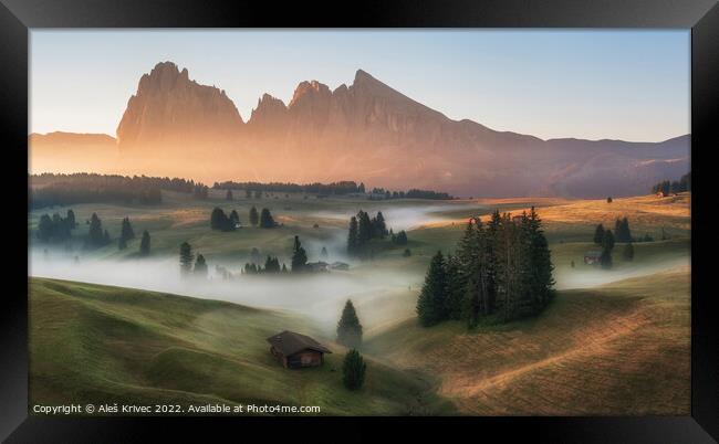 Dolomites mountains at sunrise Framed Print by Aleš Krivec