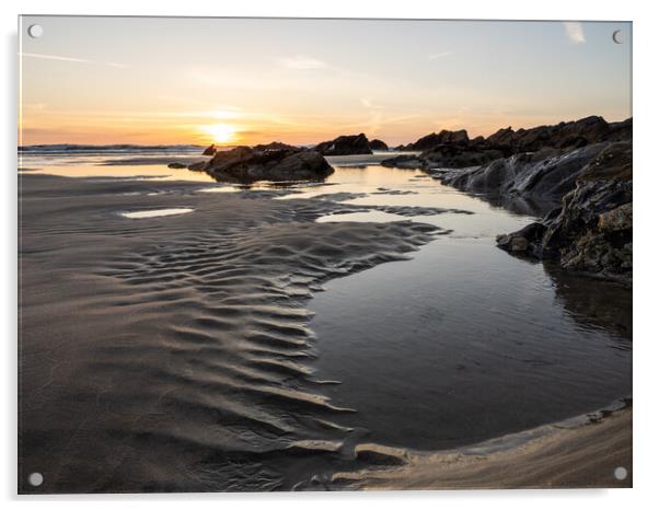 Fistral Beach sunset Acrylic by Tony Twyman