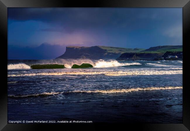 Fair Head stormy waters Framed Print by David McFarland