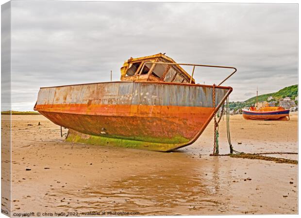 Derelict Trawler and Lifeboat Barmouth Canvas Print by chris hyde