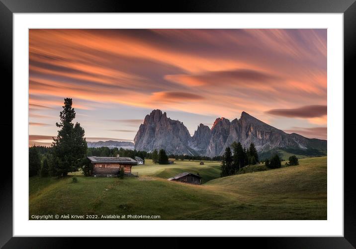 Sunrise at Alpe di Siusi in the Dolomites Framed Mounted Print by Aleš Krivec