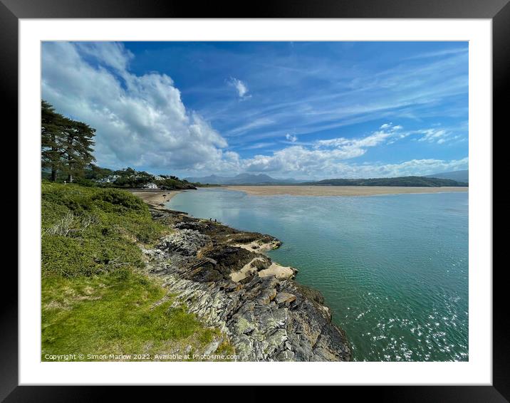 Looking across the sand at Borth Y Gest in North Wales Framed Mounted Print by Simon Marlow