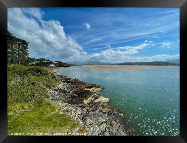 Looking across the sand at Borth Y Gest in North Wales Framed Print by Simon Marlow