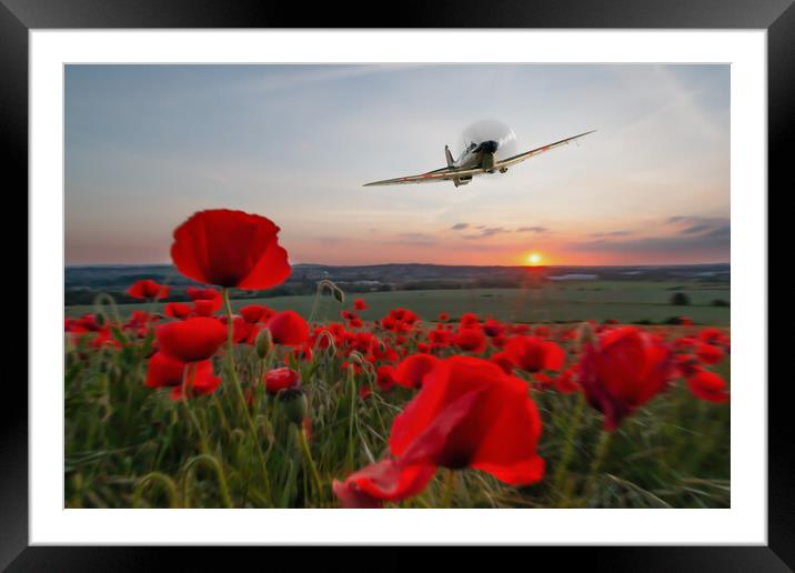 Spitfire Summertime Flyby Framed Mounted Print by J Biggadike