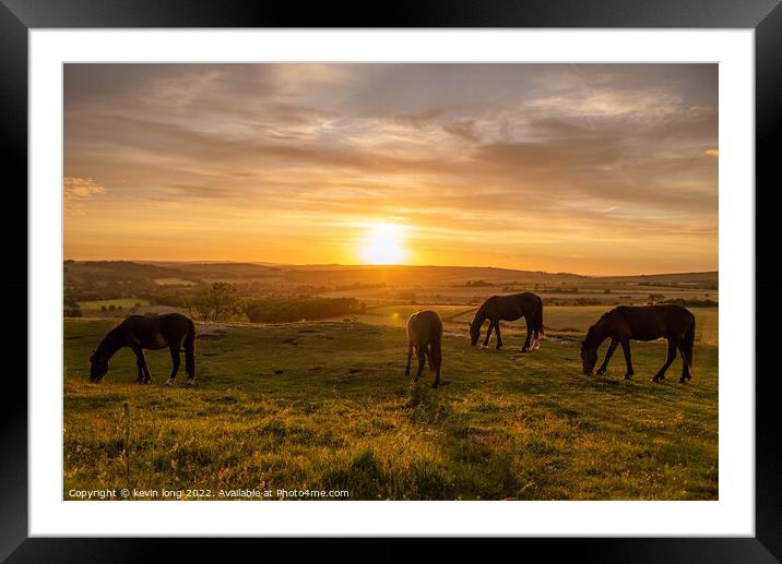 Sky sun and horses  Framed Mounted Print by kevin long