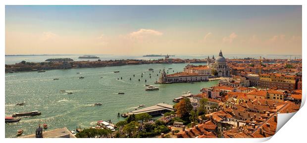 Aerial panorama view of Basilica of Santa Maria della Salute against dramatic sky during day time, located at Punta della Dogana between the Grand Canal and the Giudecca Canal, in Venice, Italy Print by Arpan Bhatia