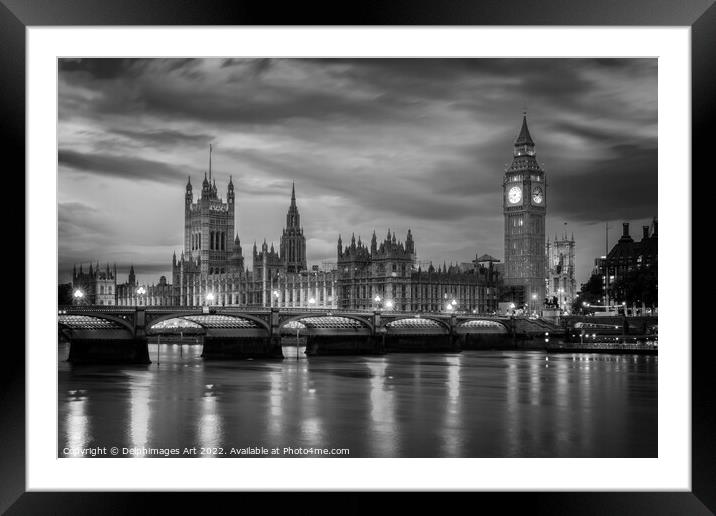 Westminster palace and Big Ben at night in London Framed Mounted Print by Delphimages Art
