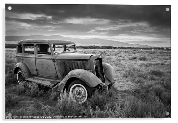 Abandoned vintage car wreck Acrylic by Delphimages Art