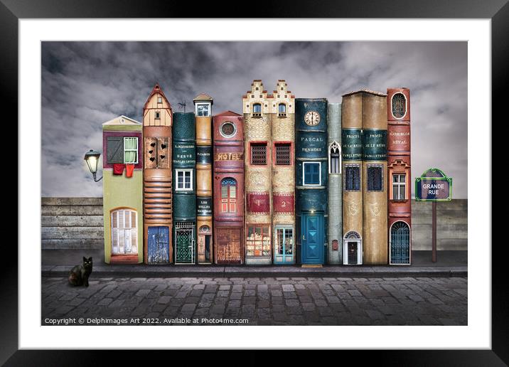 Book houses. Surreal fairytale street Framed Mounted Print by Delphimages Art