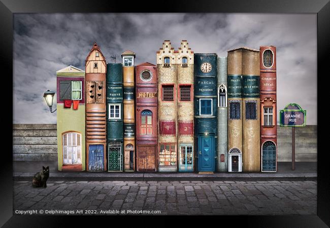 Book houses. Surreal fairytale street Framed Print by Delphimages Art