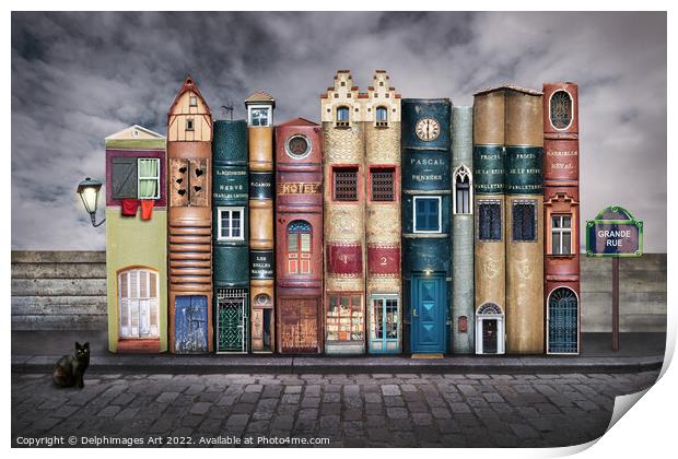 Book houses. Surreal fairytale street Print by Delphimages Art