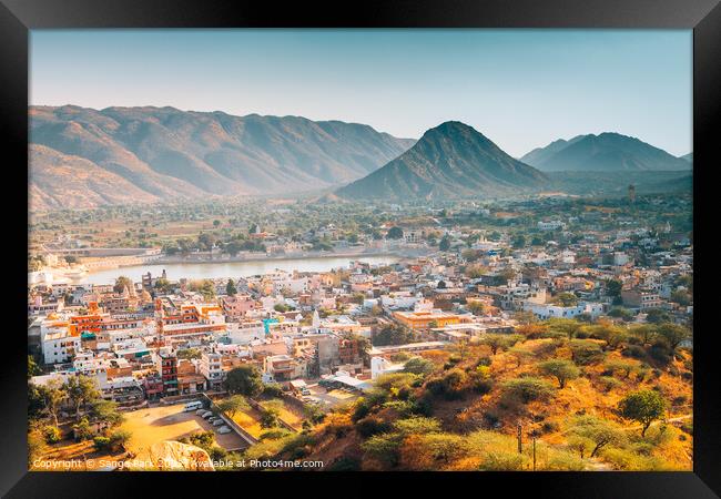 Pushkar town panorama view in India Framed Print by Sanga Park