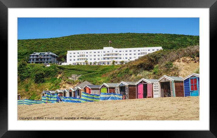 Hotel And Beach Huts Saunton Sands North devon Framed Mounted Print by Peter F Hunt