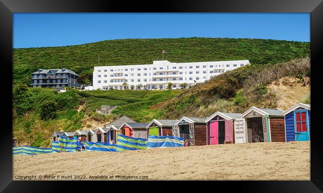 Hotel And Beach Huts Saunton Sands North devon Framed Print by Peter F Hunt