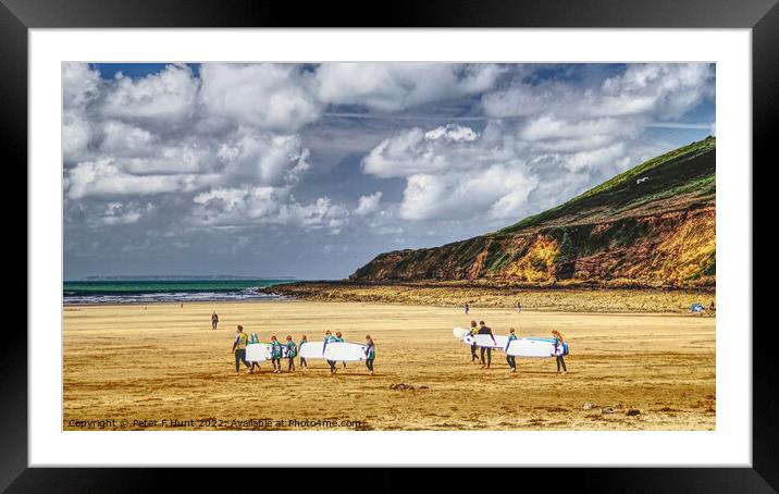 Surf School Heading For The Surf At Saunton Sands Framed Mounted Print by Peter F Hunt