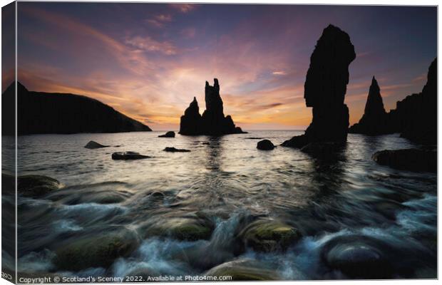 Mangersta sea stack formations Silhouette at Sunset  Canvas Print by Scotland's Scenery