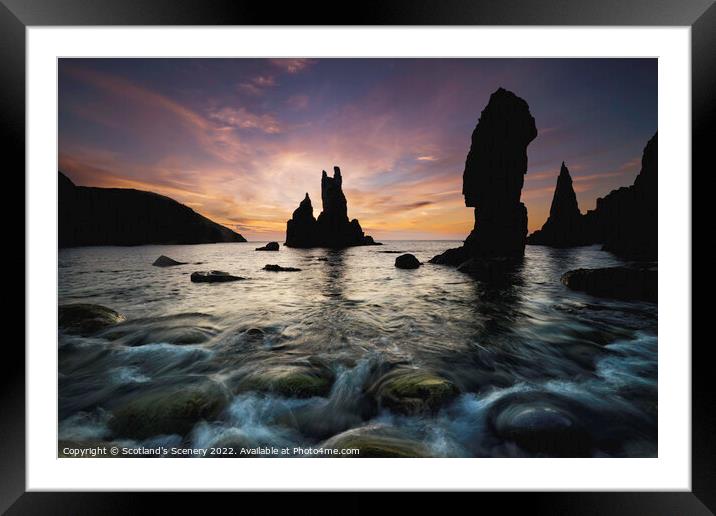 Mangersta sea stack formations Silhouette at Sunset  Framed Mounted Print by Scotland's Scenery