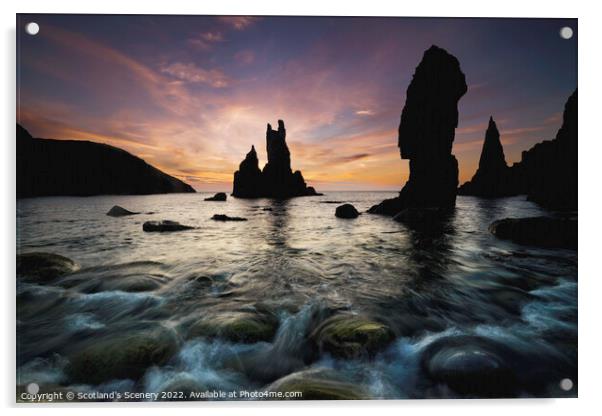 Mangersta sea stack formations Silhouette at Sunset  Acrylic by Scotland's Scenery